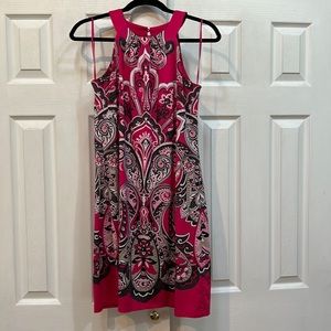 INC dress. Pink, grey, white paisley print. Size medium